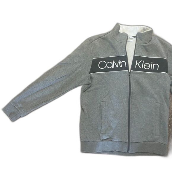 Calvin Klein Soft Touch Fleece Vintage Front Zip Logo Sweatshirt Streetwear SZ L - Picture 3 of 9